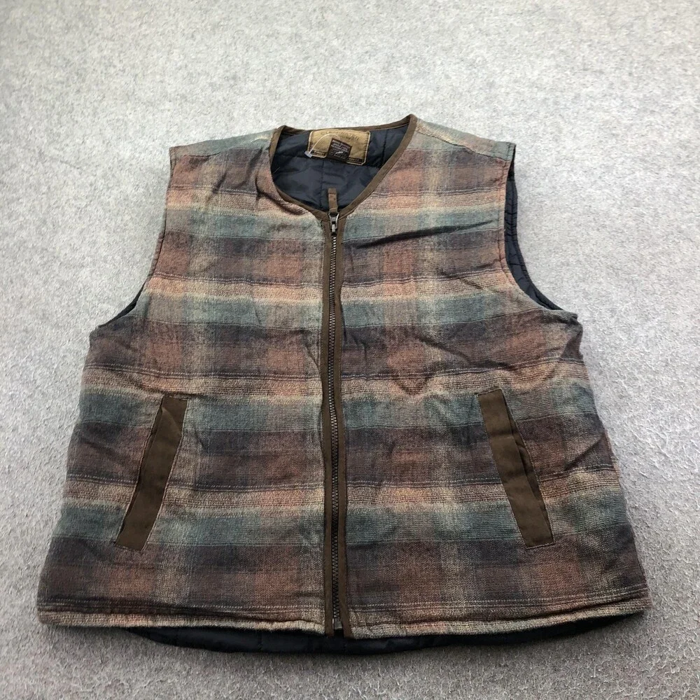 Clearwater Outfitters Vest Mens Medium Brown Plaid Quilted Full Zip Outdoor